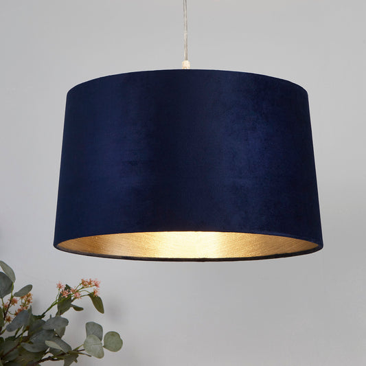 Navy Velour Velvet Tapered Drum Easy Fit Light Shade