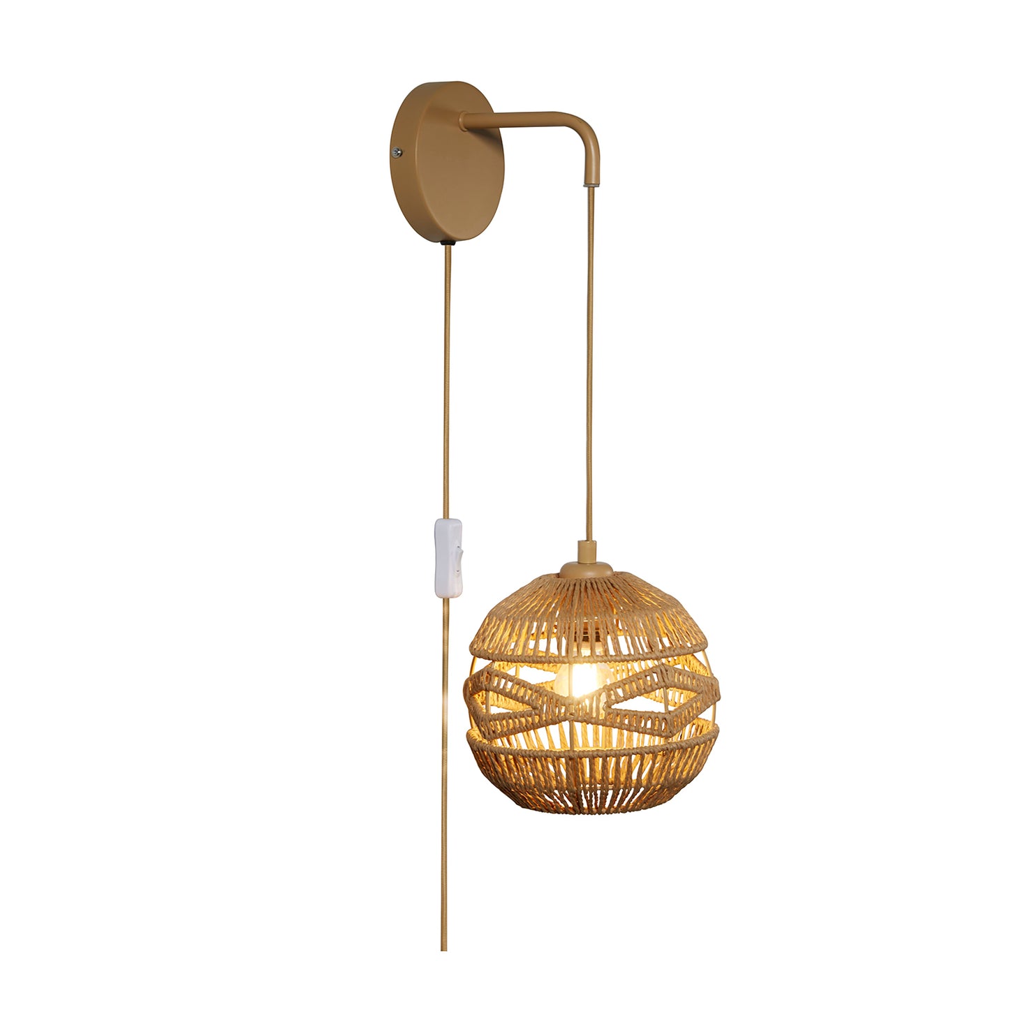 Boho Woven Rattan Shade Plug-In Wall Light