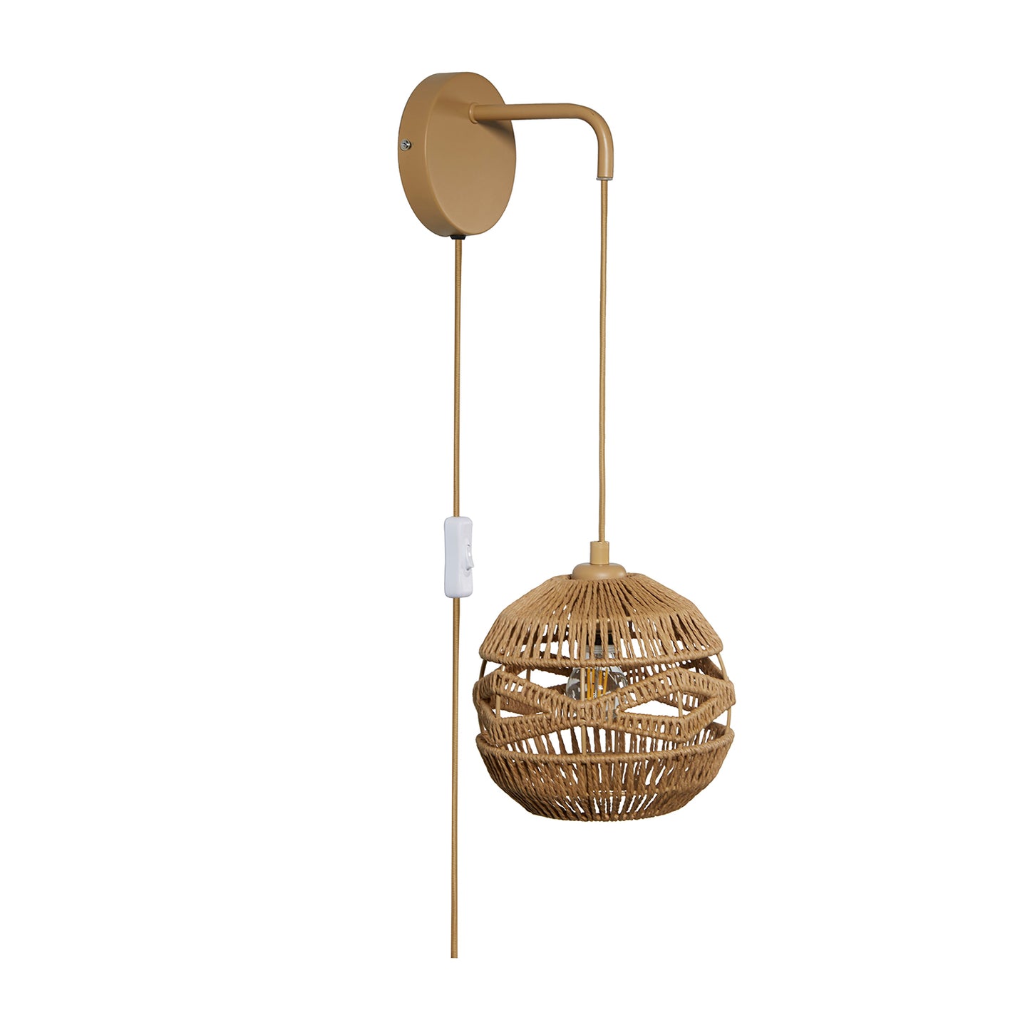 Boho Woven Rattan Shade Plug-In Wall Light