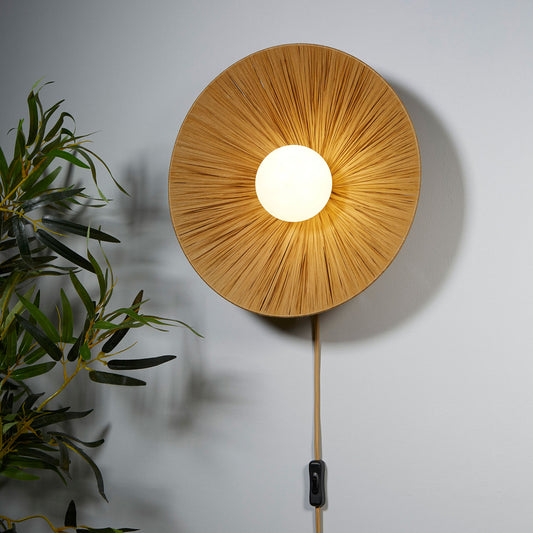 Sunburst Raffia Fibre Plug-In Wall Light