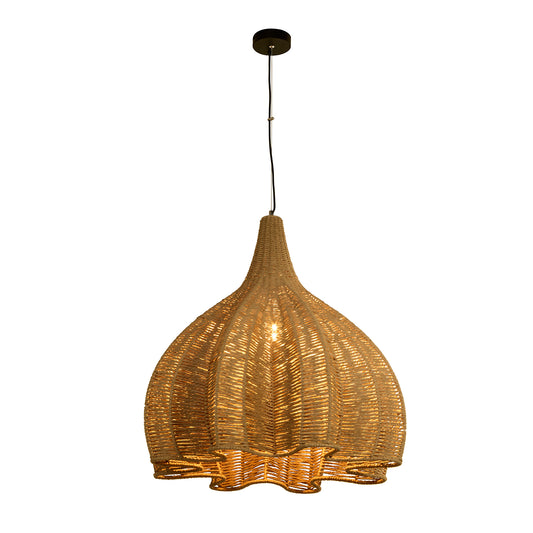 Harvest Scallop Woven Rattan Shade Pendant Light