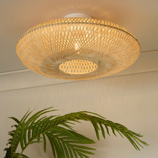 Willow Natural Woven Rattan Shade Ceiling Flush Light