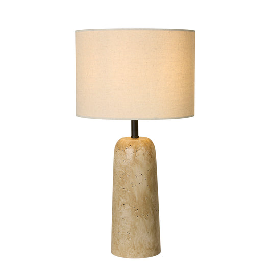 Travertine Base Table Lamp with Linen Shade