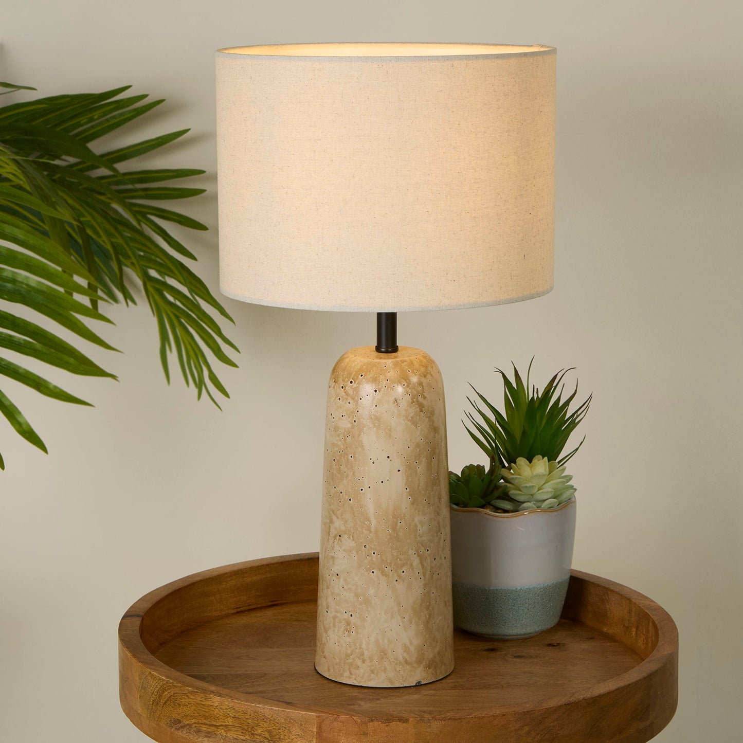 Travertine Base Table Lamp with Linen Shade