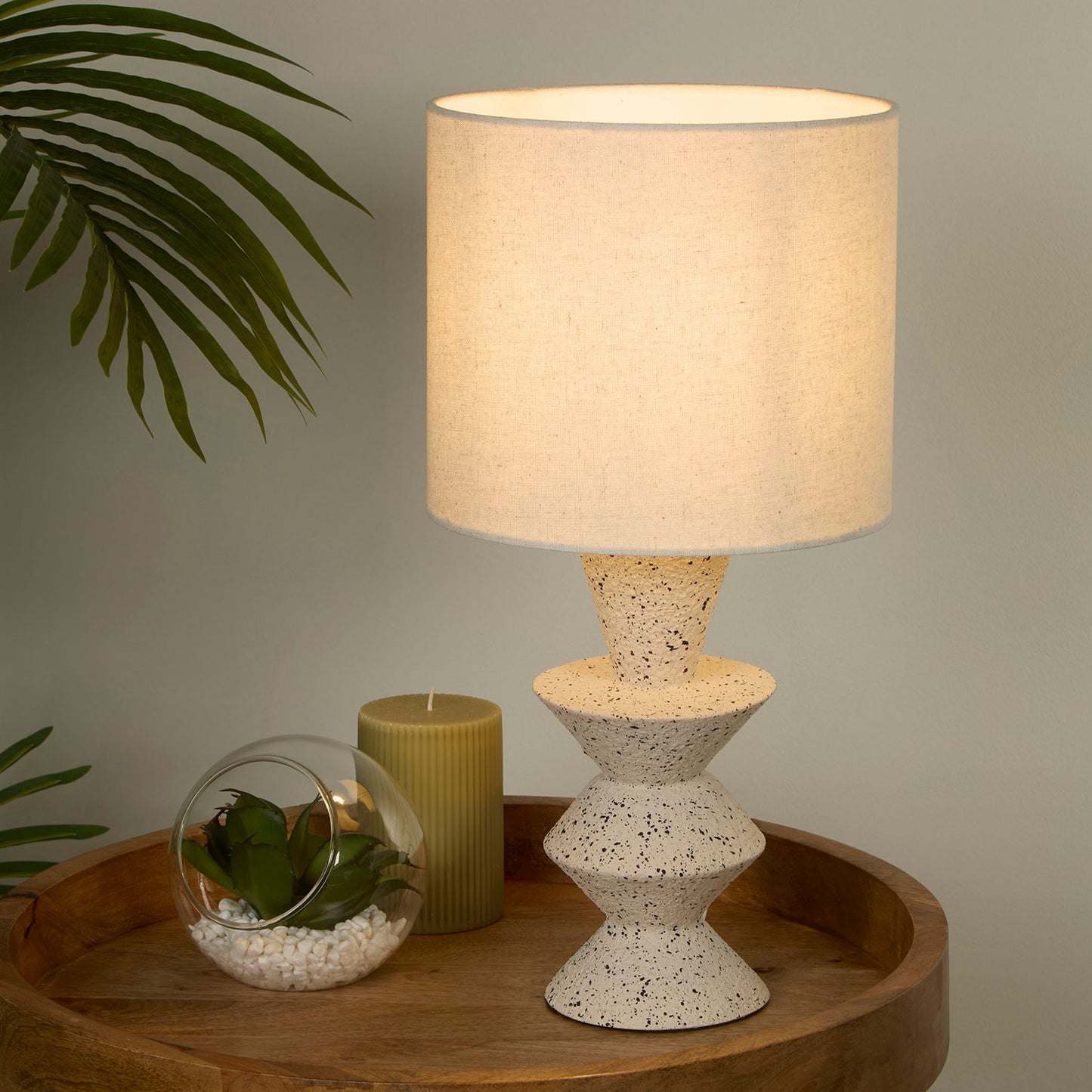 Terra Textured Ceramic Zigzag Table Lamp with Linen Shade