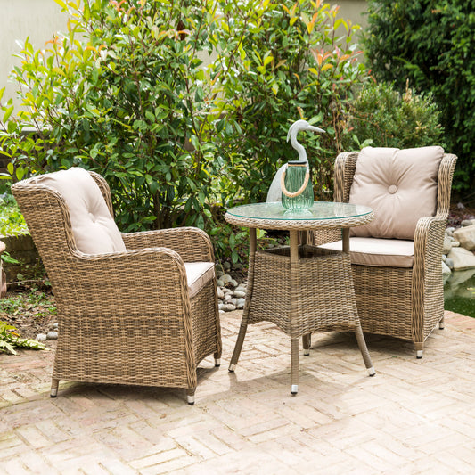 Seville Natural 70cm Bistro Set with 2 High Back Armchairs