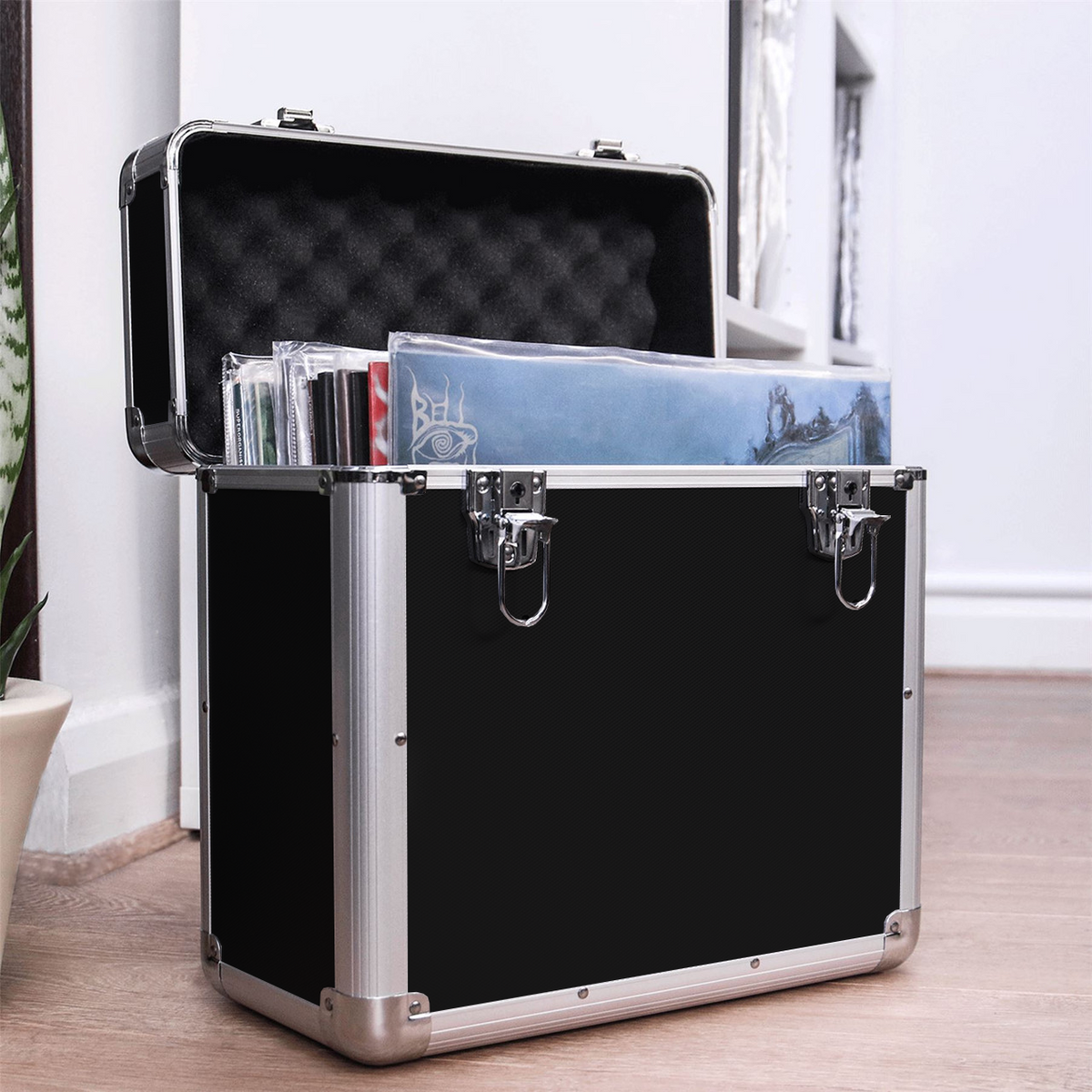 Black Vinyl LP Record Storage Case