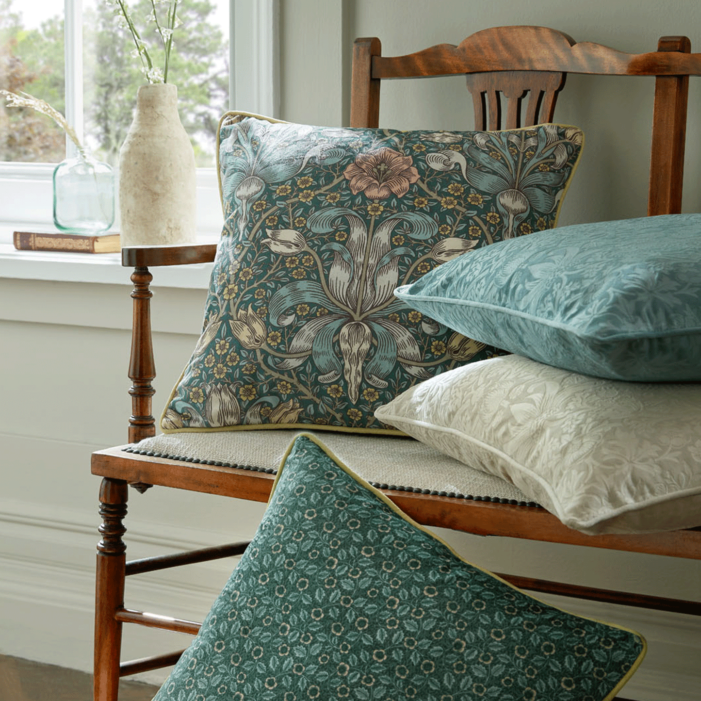 William Morris At Home Spring Thicket Mineral Velvet Cushion (45cm x 45cm)
