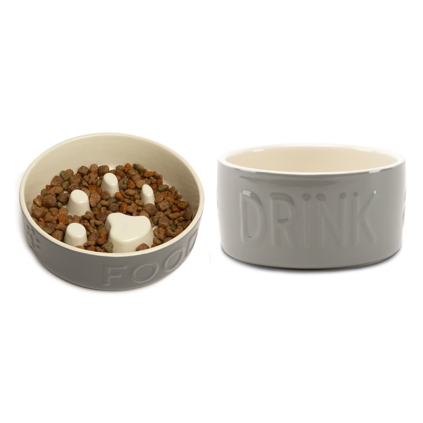 Scruffs Grey Classic Slow Feeder & Drink Bowl Set For Dogs