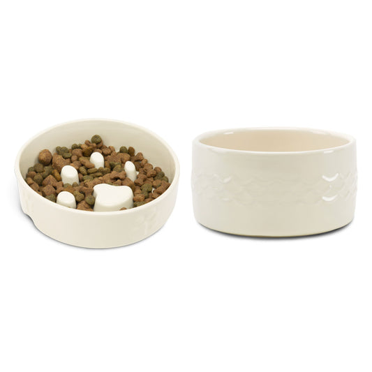 Scruffs Icon Cream Slow Feeder & Drink Bowl Set For Dogs