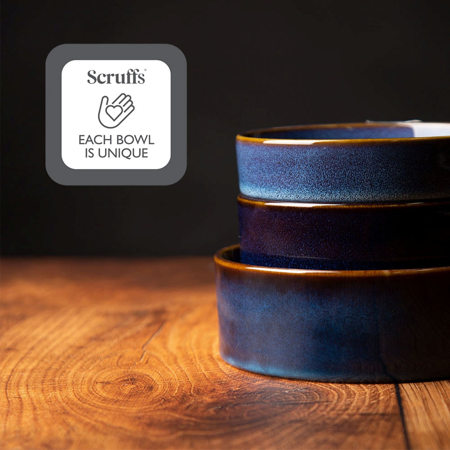 Scruffs Ceramic Heavy Duty Midnight Blue Reactive Glaze Dog Bowls (2pc Set)