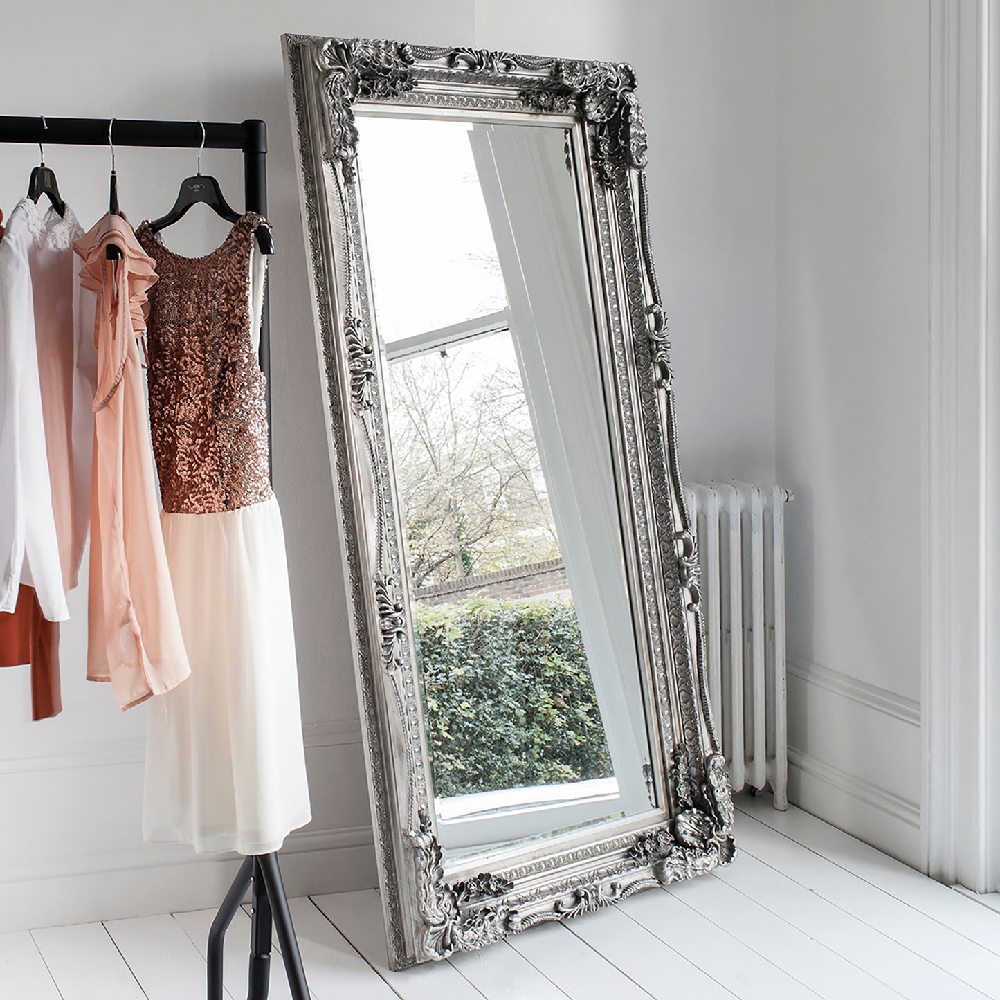 Carved Louis Silver Leaner Mirror