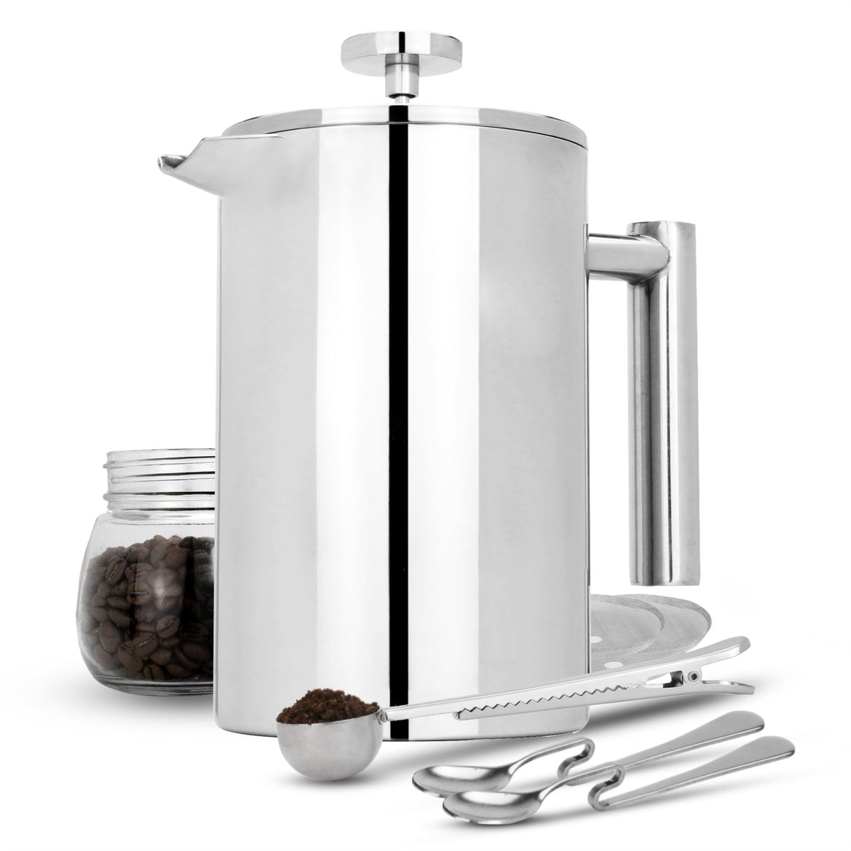 French Press Cafetiere Steel Coffee Maker 1500ml