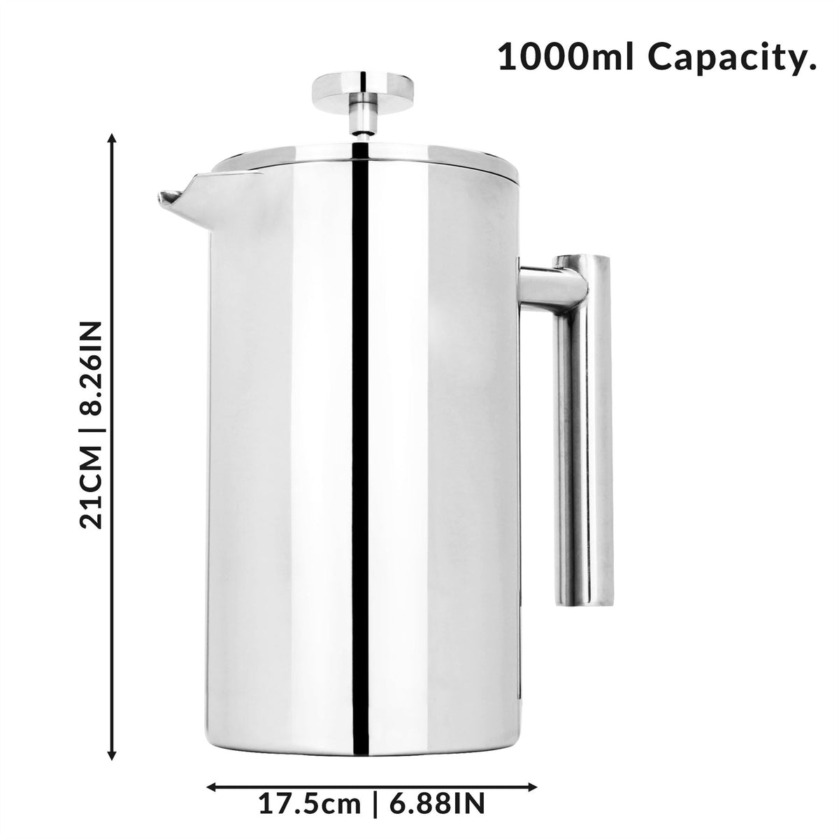 French Press Cafetiere Steel Coffee Maker 1000ml