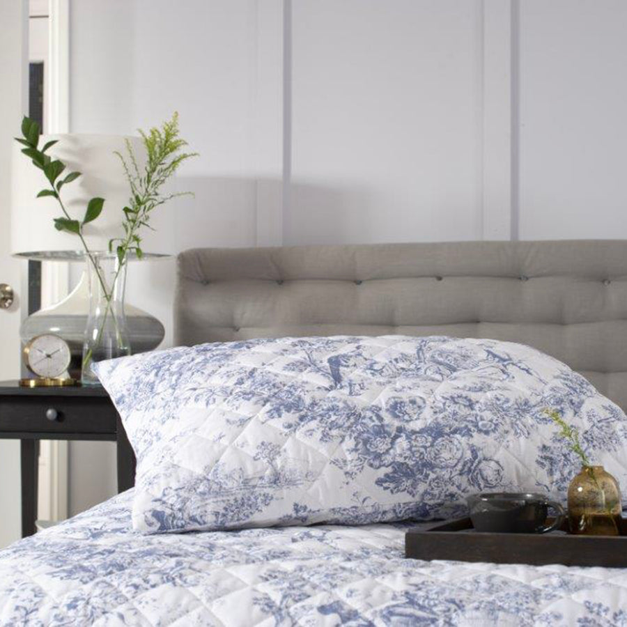The Lyndon Company Toile Blue Printed Cotton Quilted Pillow Cases (Pair)