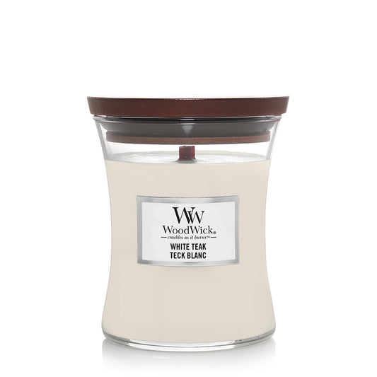 Woodwick Medium Hourglass White Teak Candle