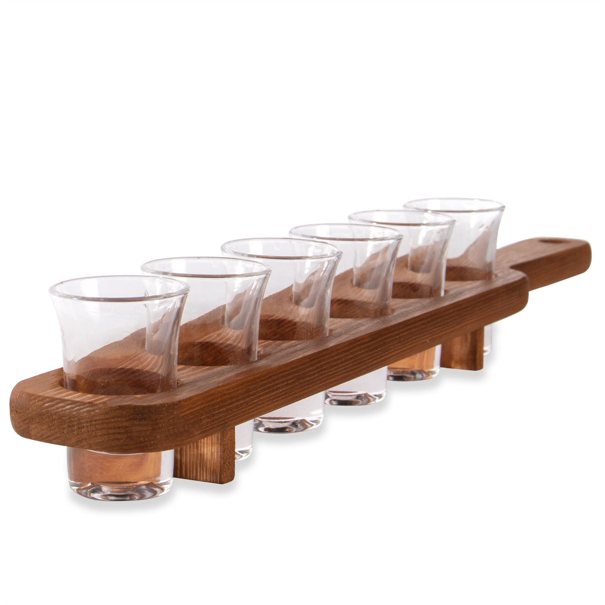 Wooden Drinks Paddle with 6 Shot Glasses