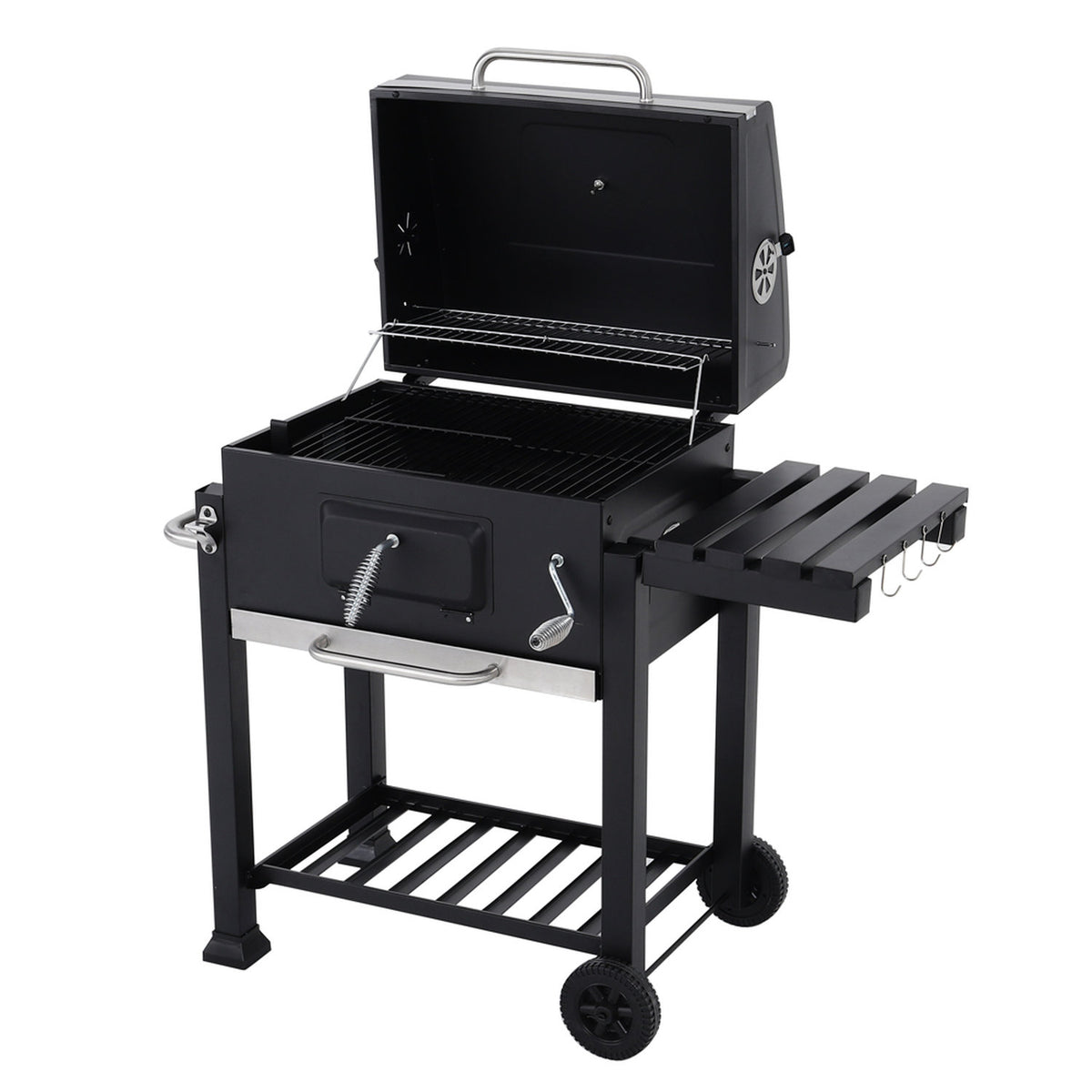 Black Charcoal BBQ Grill with Portable Trolley