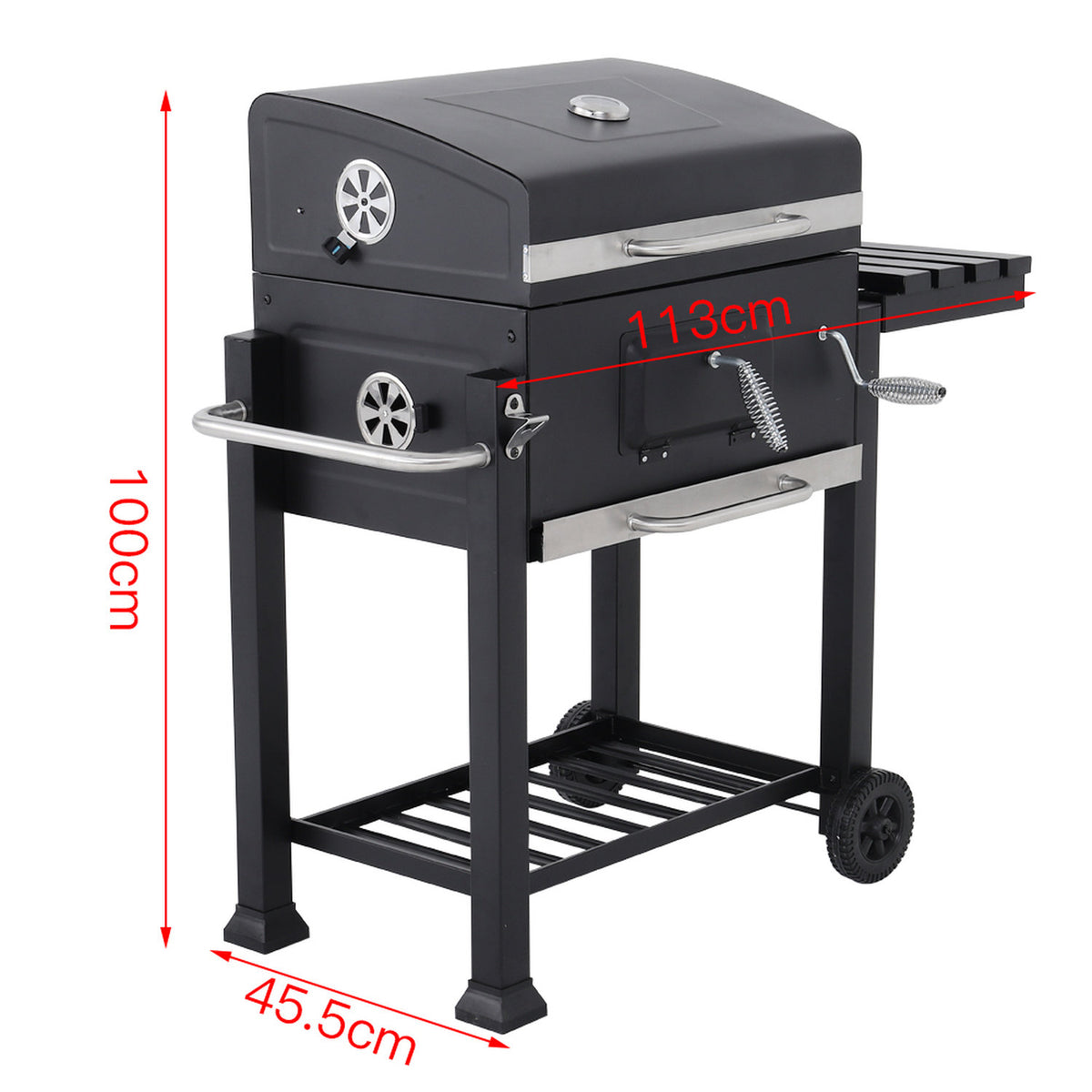 Black Charcoal BBQ Grill with Portable Trolley