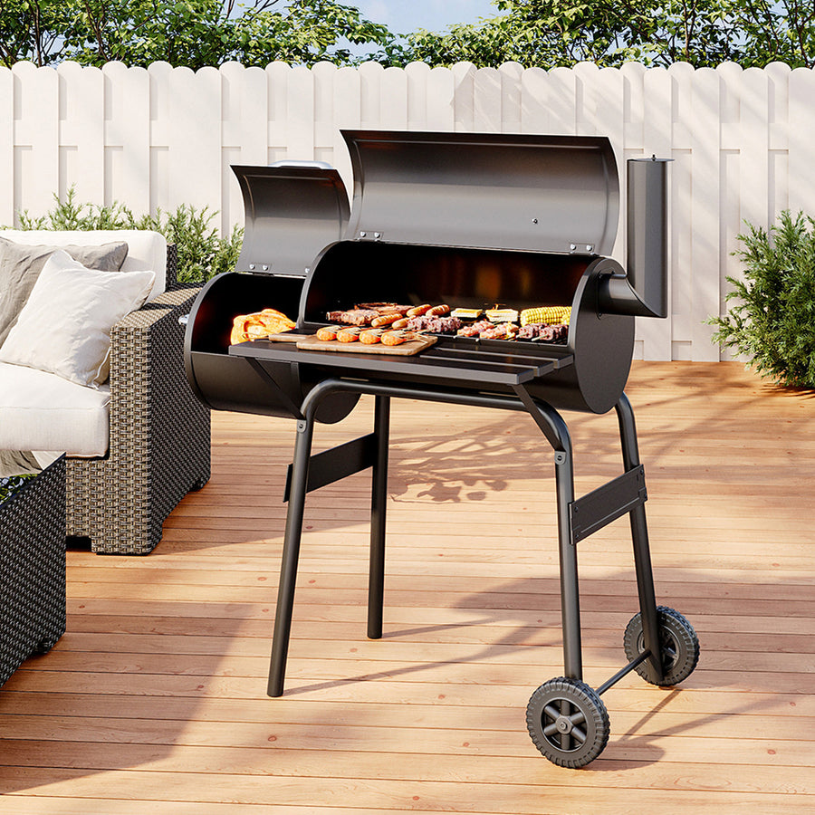 Black Charcoal 2 In 1 BBQ Barrel Grill with Smoker