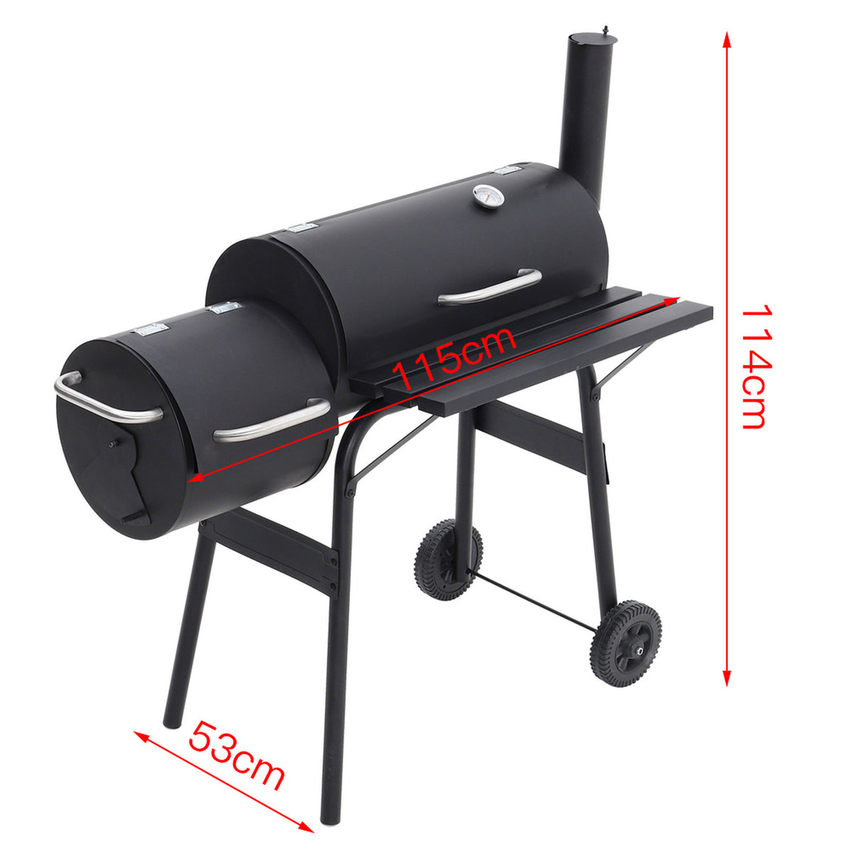 Black Charcoal 2 In 1 BBQ Barrel Grill with Smoker