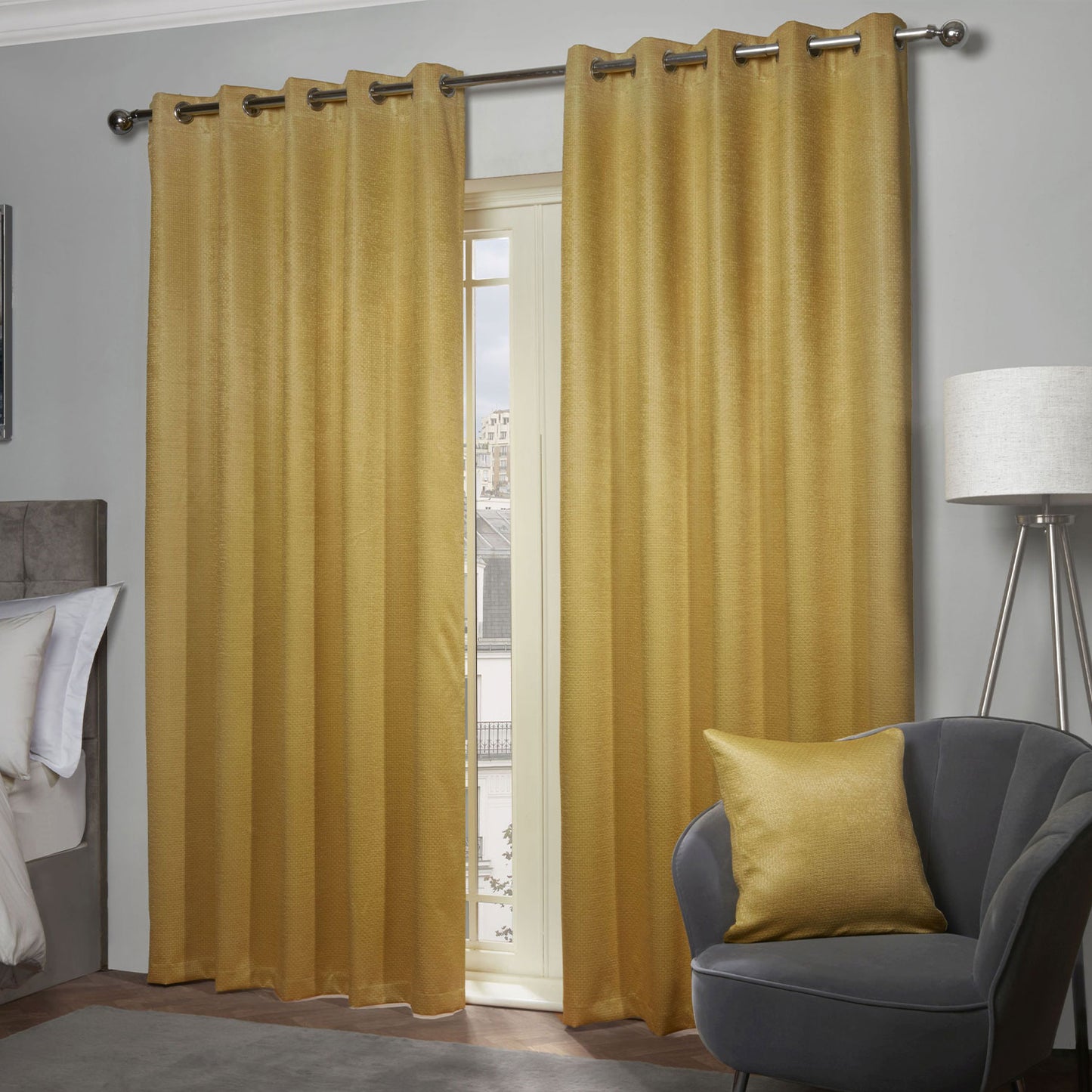 Ambiance Yellow Ochre Thermal Blackout Eyelet Curtains