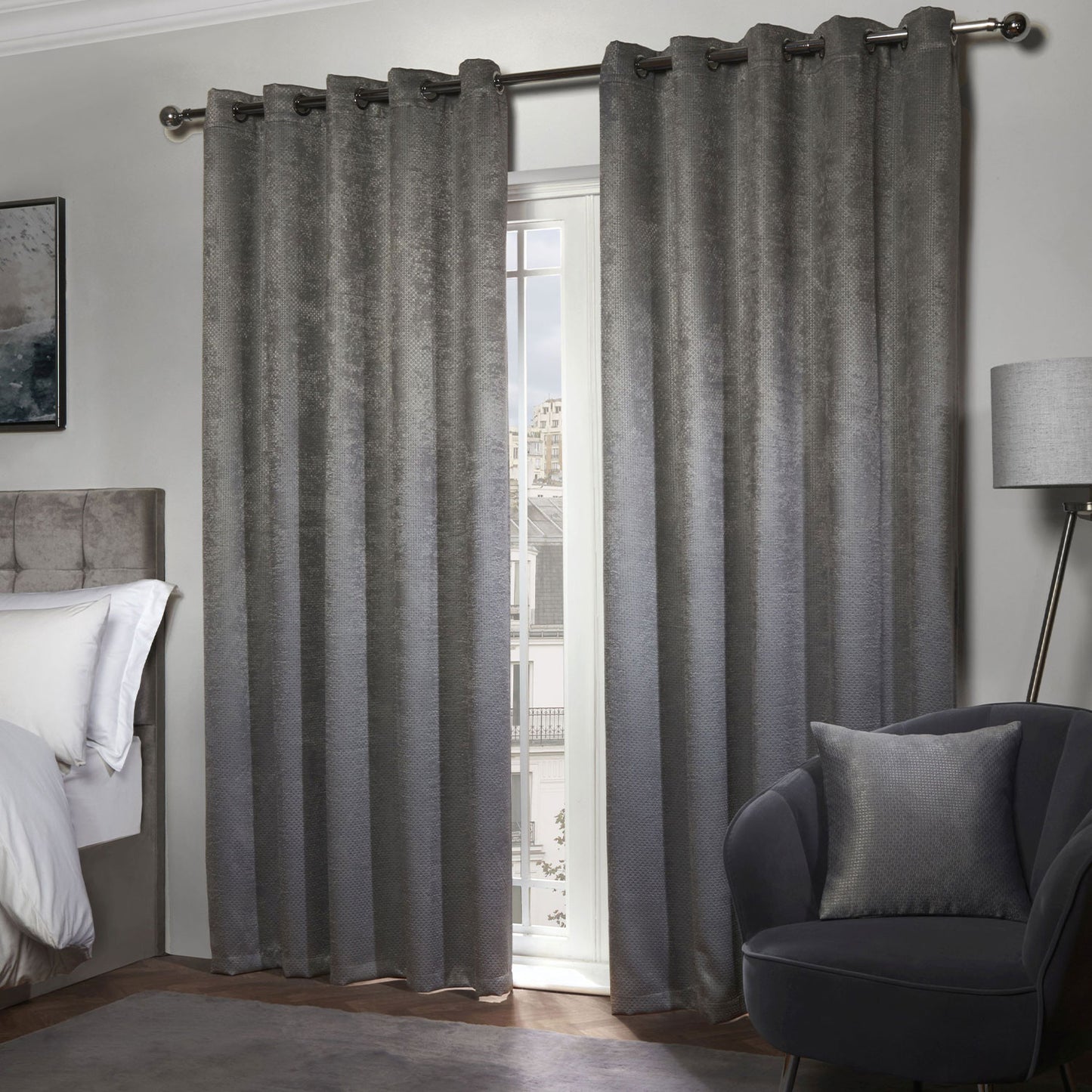 Ambiance Charcoal Grey Thermal Blackout Eyelet Curtains