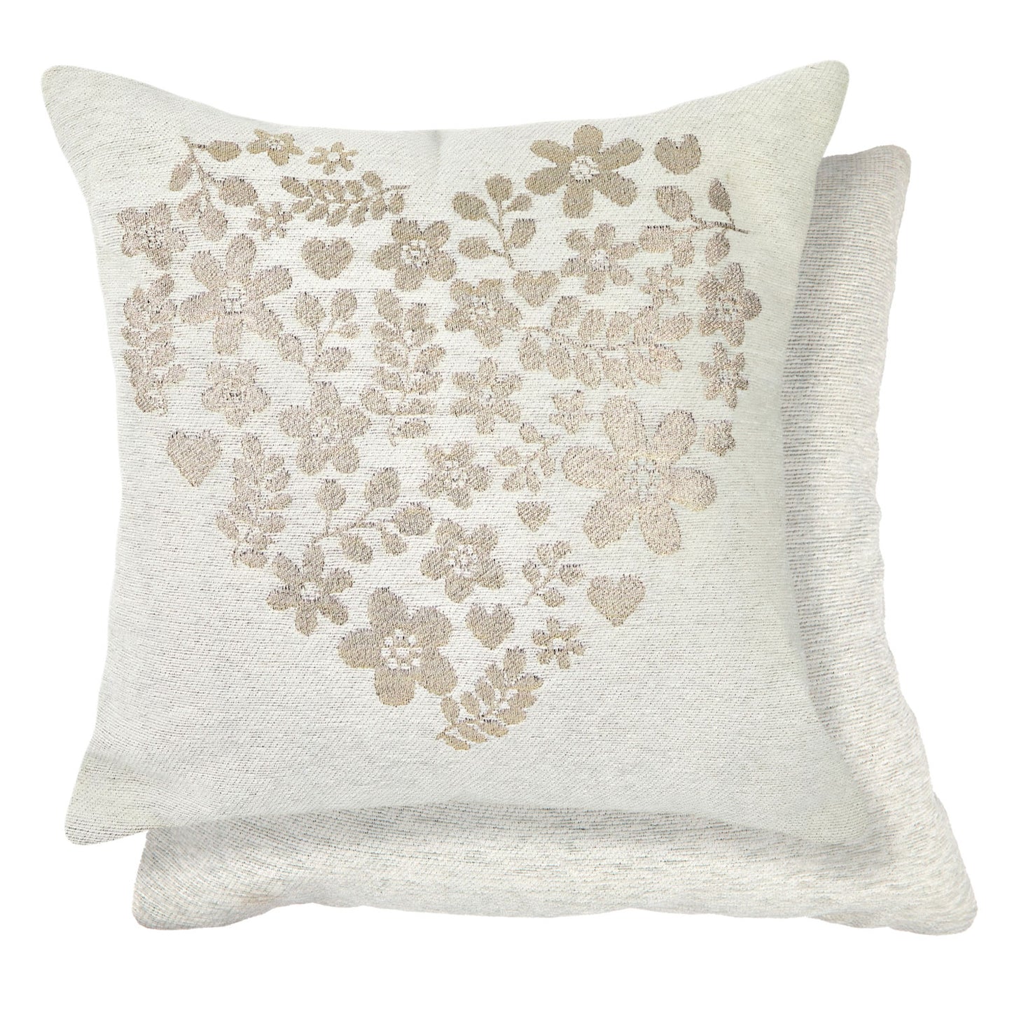 Amor Heart Natural Cushion Covers Pair (43cm x 43cm)