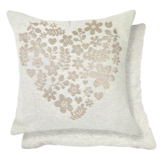 Amor Heart Natural Cushion Covers Pair (43cm x 43cm)