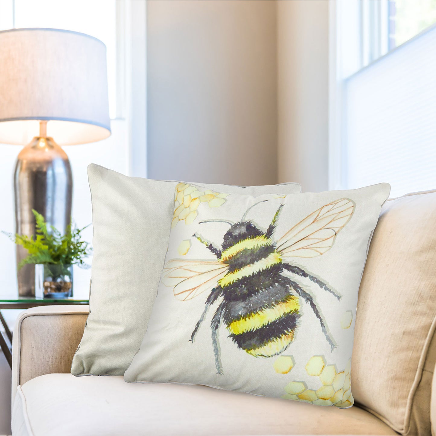 Watercolour Bee Velvet Cushion Cover Pair