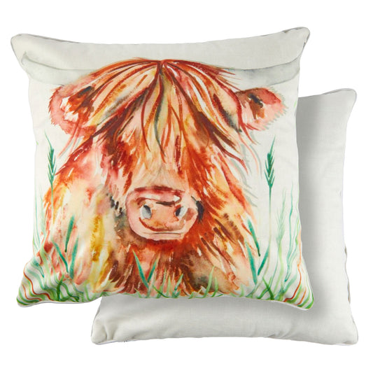 Watercolour Highland Cow Velvet Cushion Cover Pair