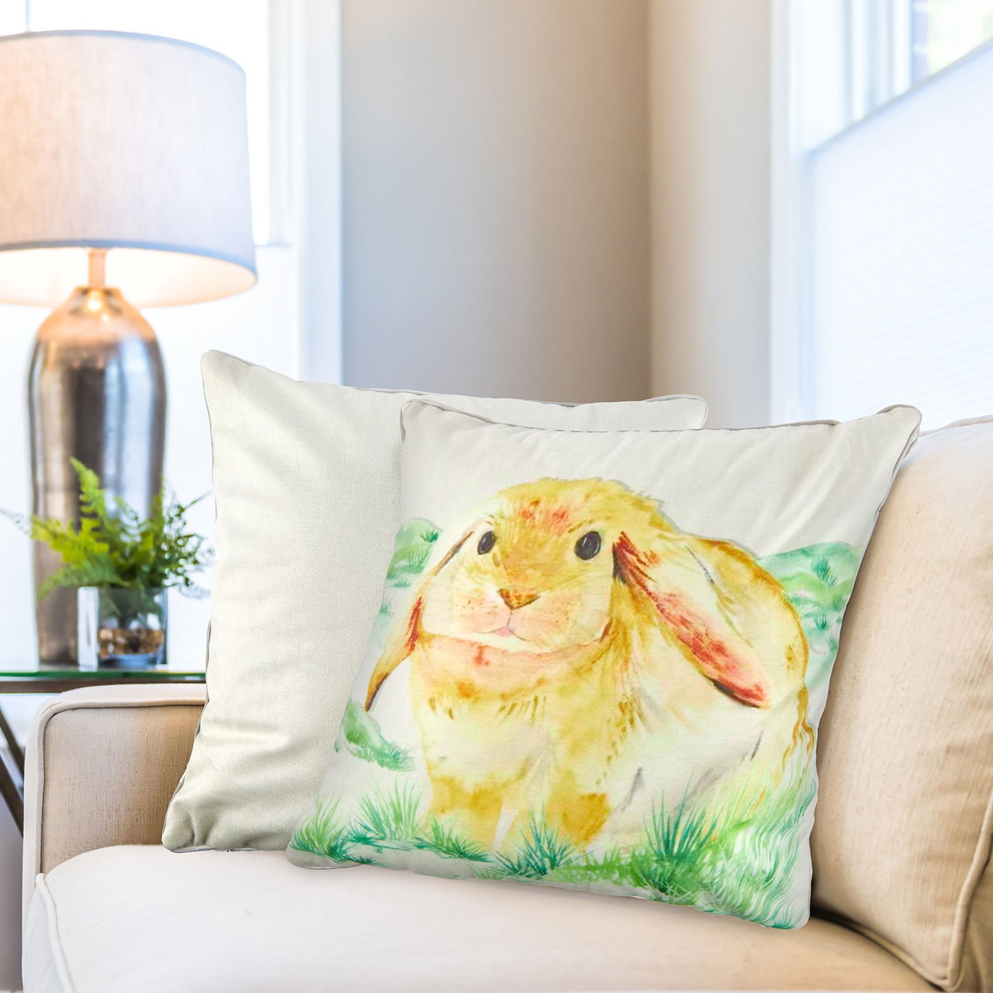 Watercolour Bunny Velvet Cushion Cover Pair