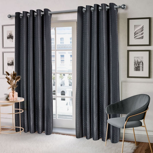 Aura Black Jacquard Eyelet Curtains
