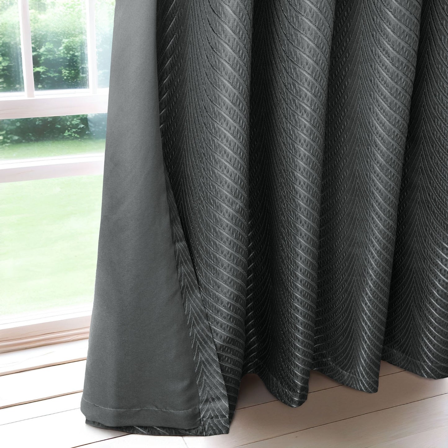 Aura Black Jacquard Eyelet Curtains