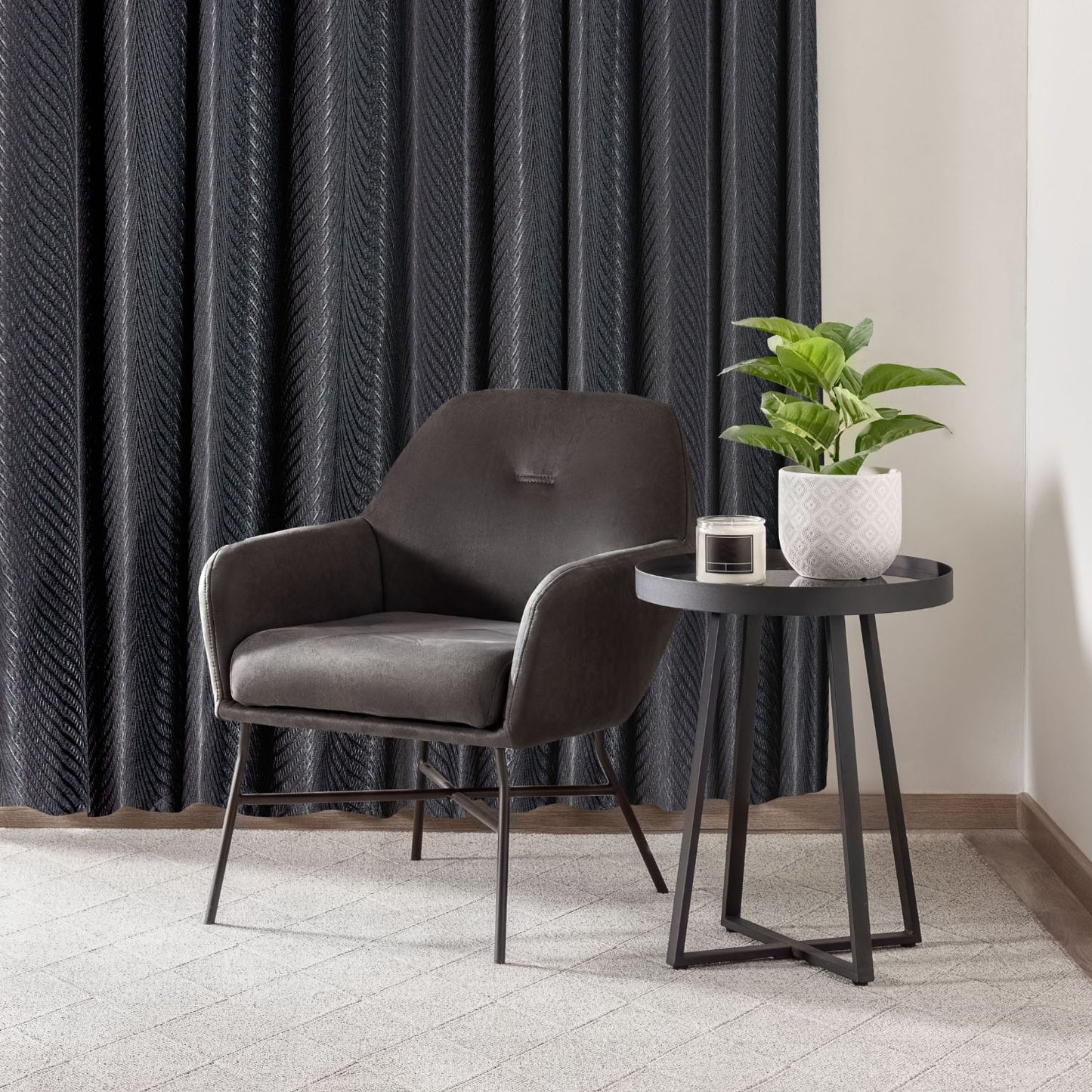 Aura Black Jacquard Eyelet Curtains