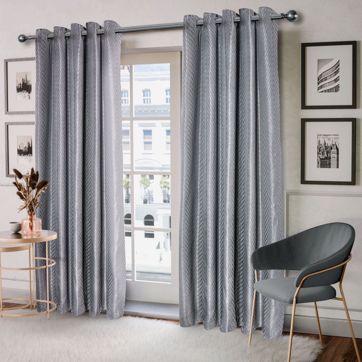 Aura Charcoal Jacquard Eyelet Curtains