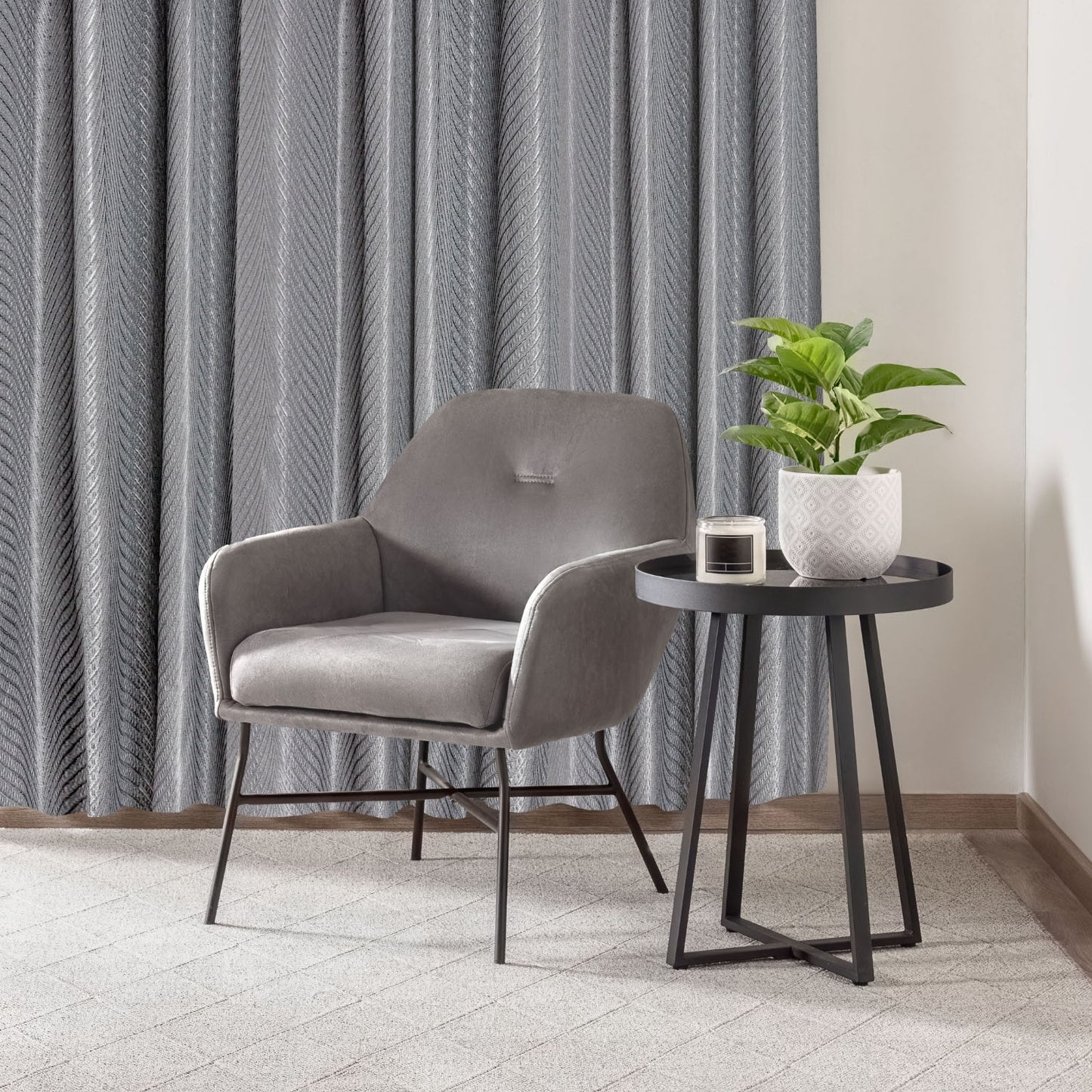 Aura Charcoal Jacquard Eyelet Curtains