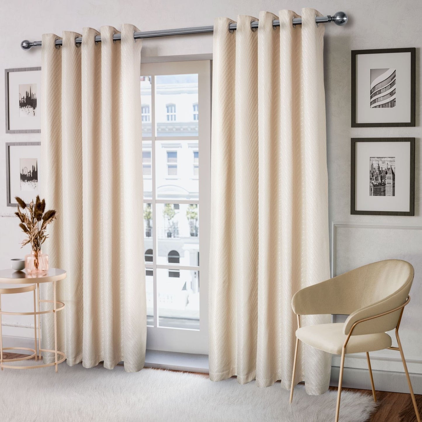 Aura Cream Jacquard Eyelet Curtains