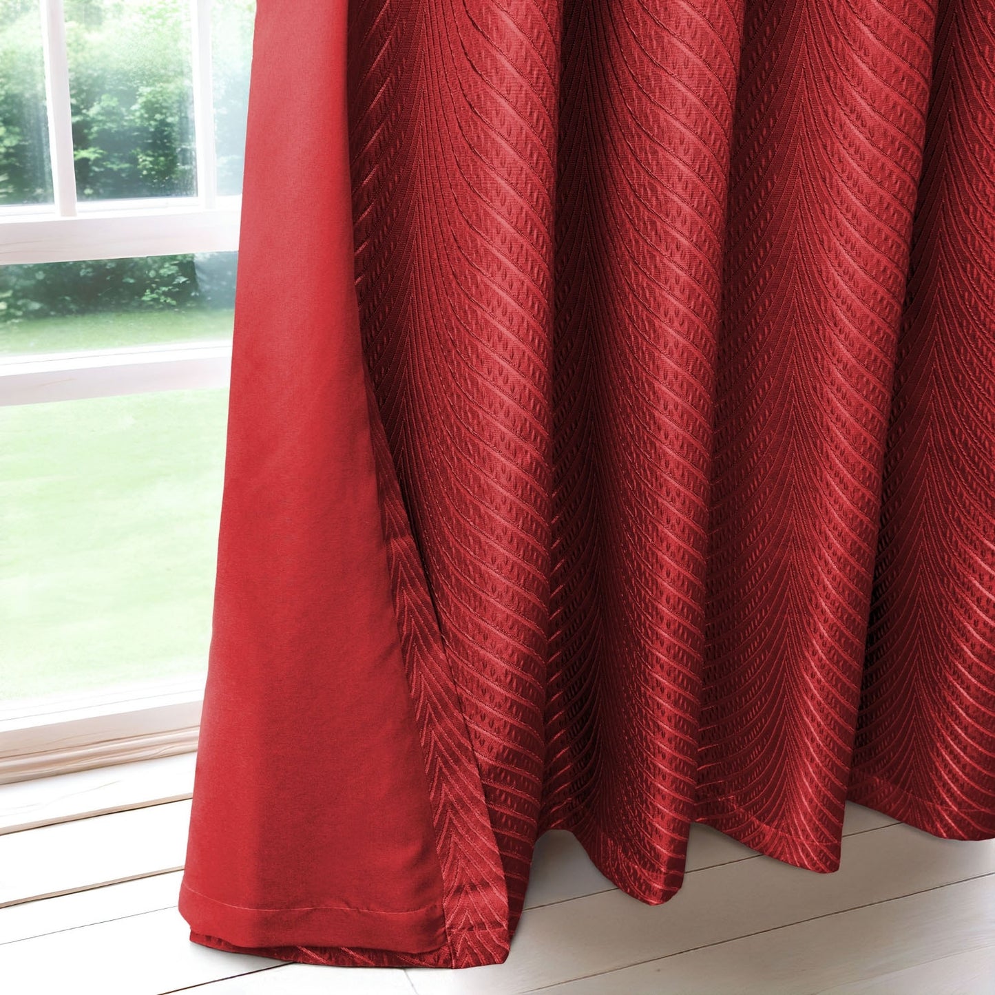 Aura Cranberry Red Jacquard Eyelet Curtains