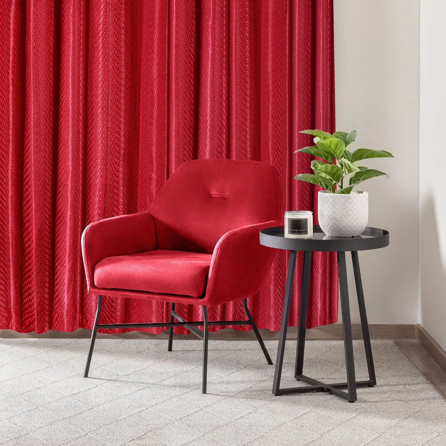 Aura Cranberry Red Jacquard Eyelet Curtains
