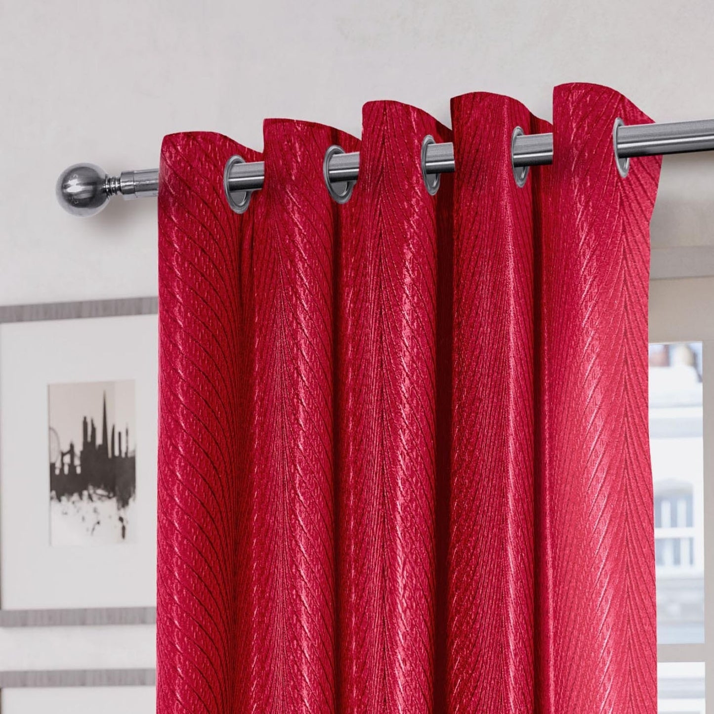 Aura Cranberry Red Jacquard Eyelet Curtains