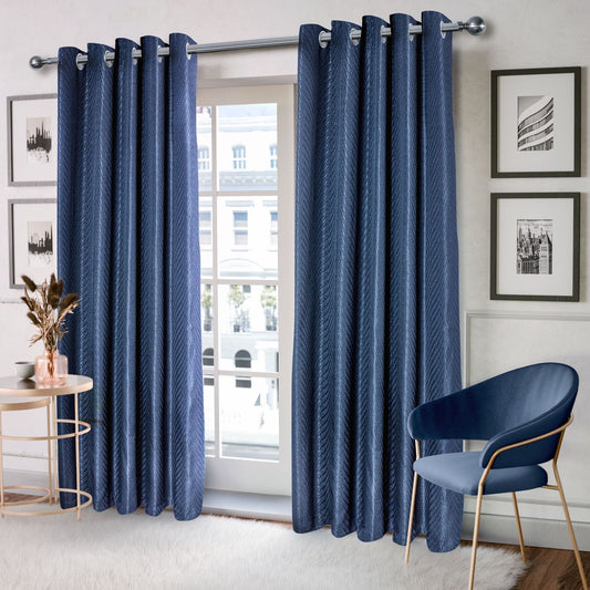 Aura Navy Jacquard Eyelet Curtains