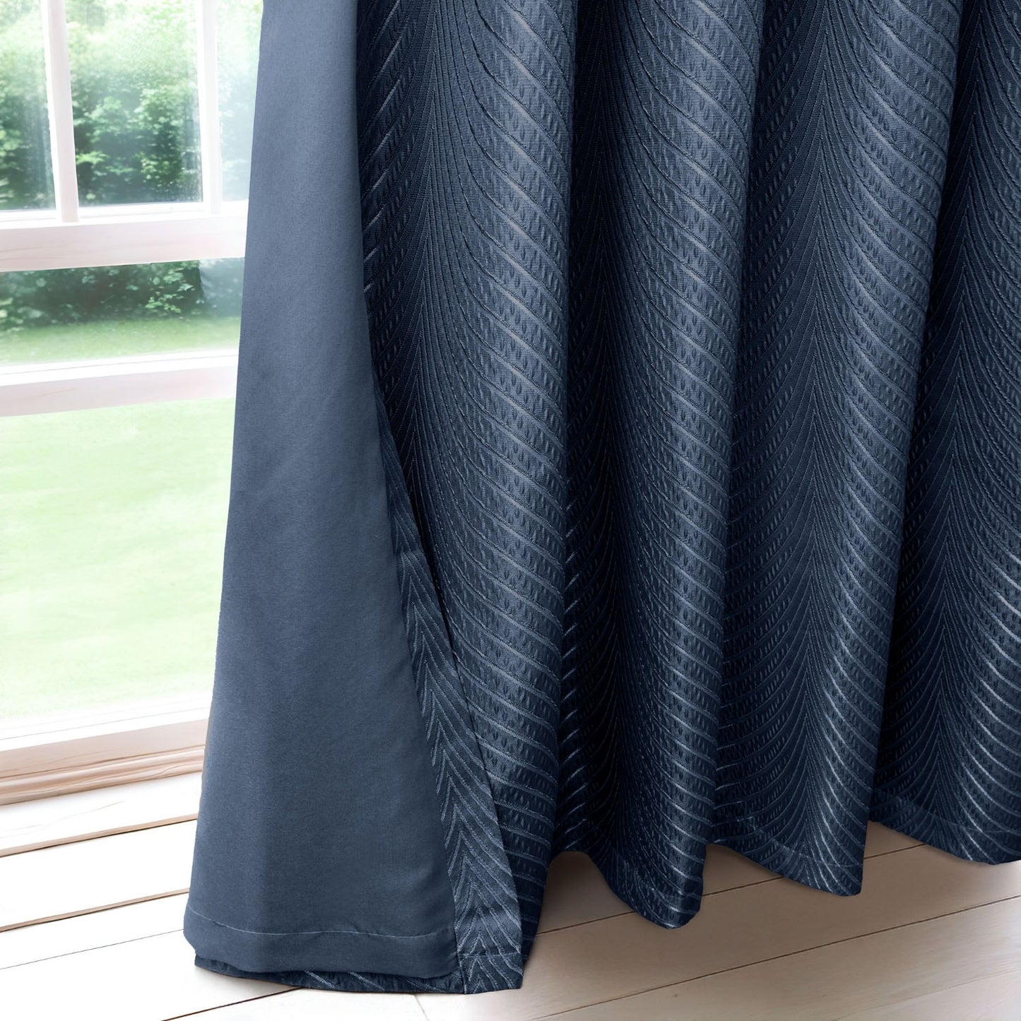 Aura Navy Jacquard Eyelet Curtains