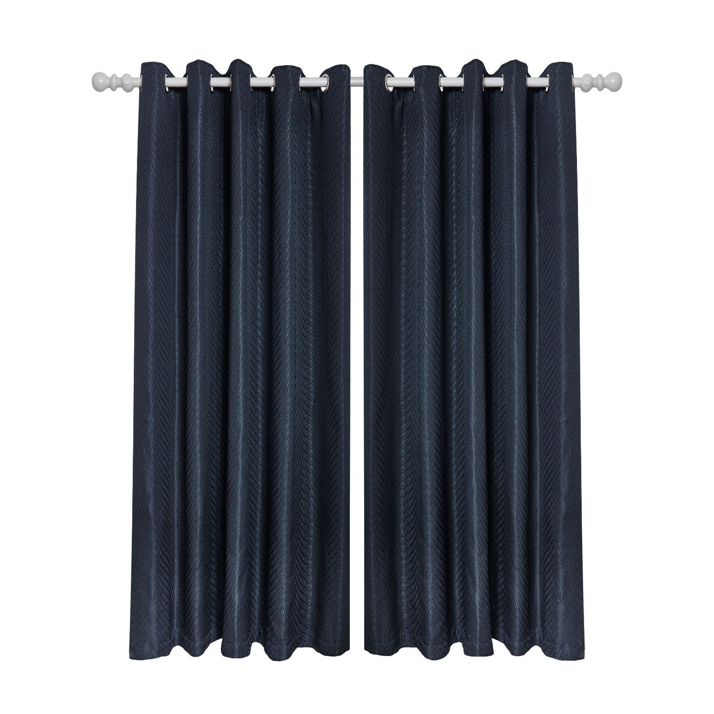 Aura Navy Jacquard Eyelet Curtains