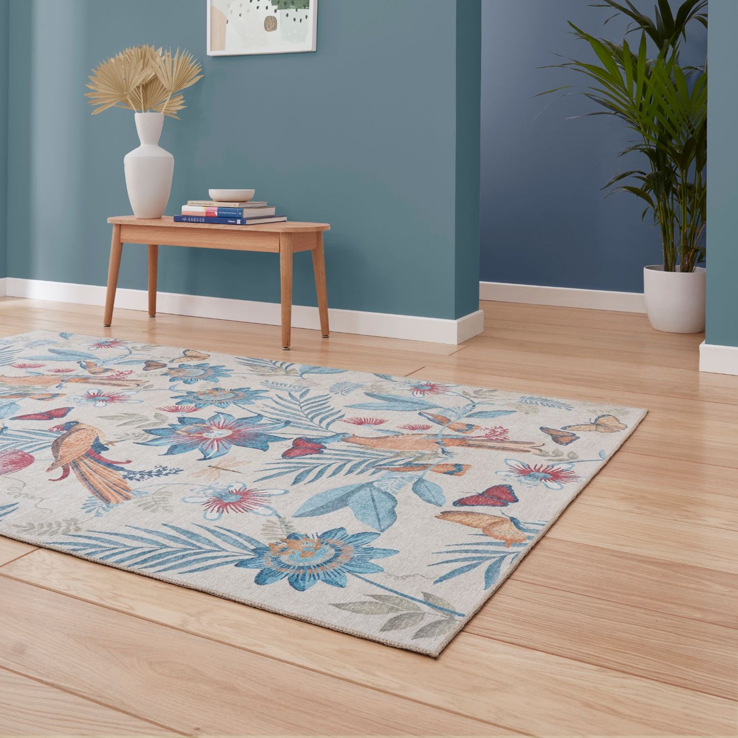 Catherine Lansfield Amaya Tropical Birds Blue Rug