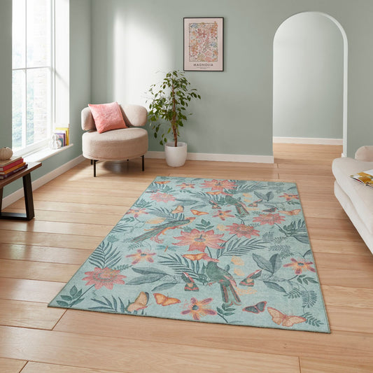 Catherine Lansfield Amaya Tropical Birds Green Rug