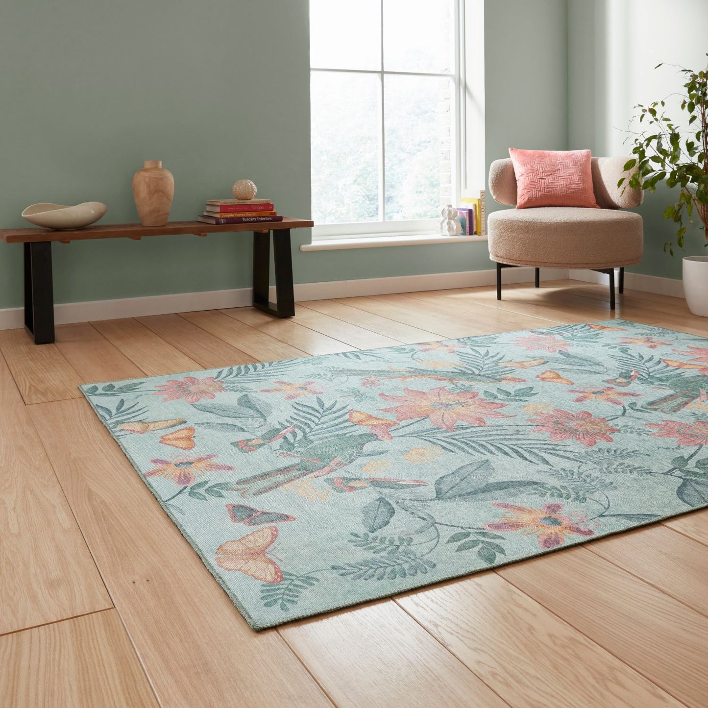 Catherine Lansfield Amaya Tropical Birds Green Rug