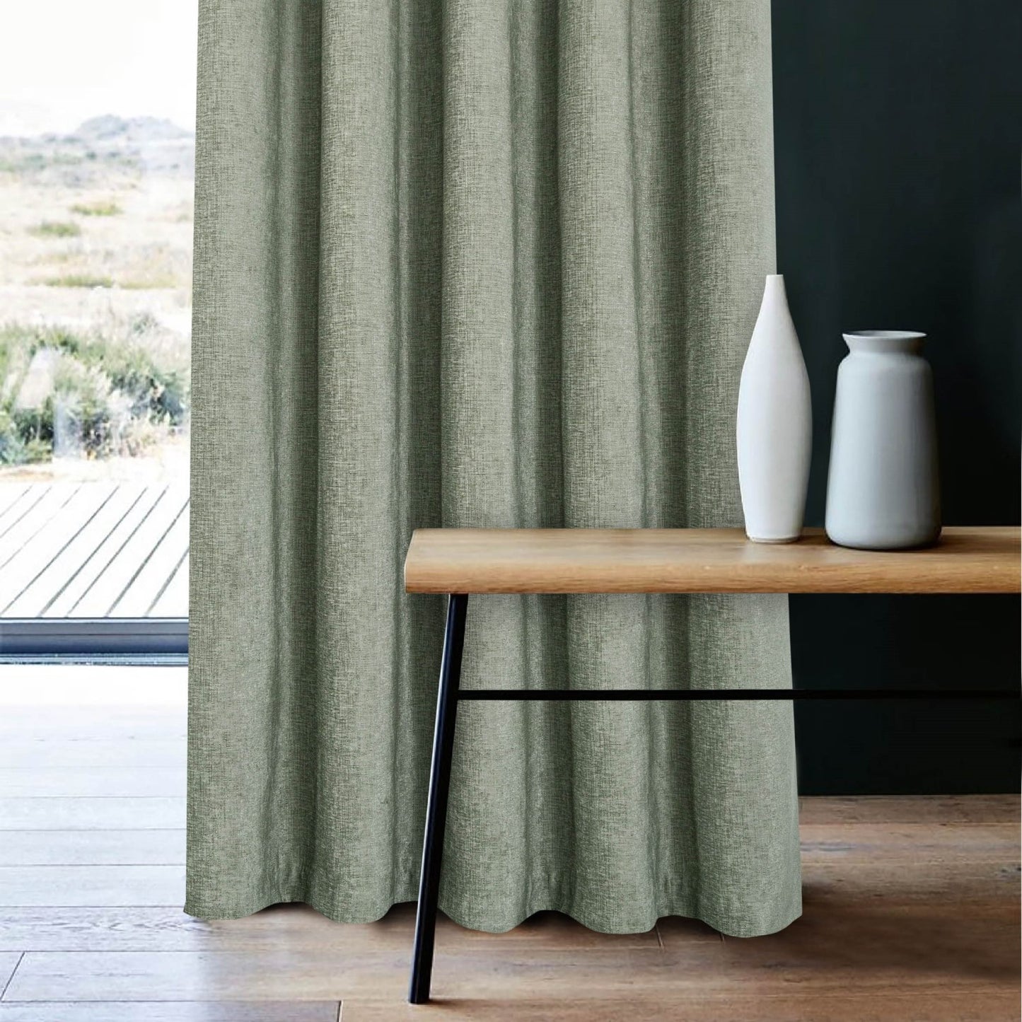 Amberley Sage Chenille Thermal Eyelet Curtains