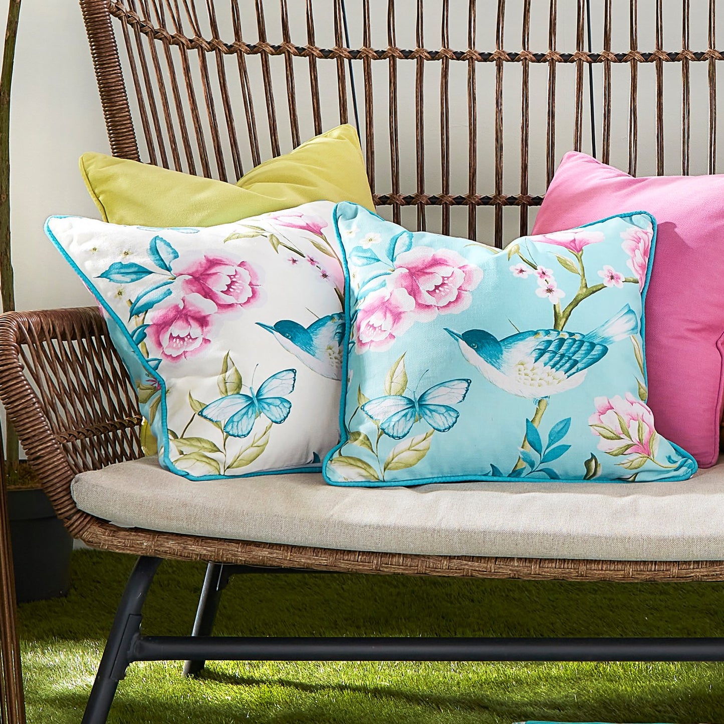 Amelle Blue Bird Reversible Outdoor Cushion (43cm x 43cm)