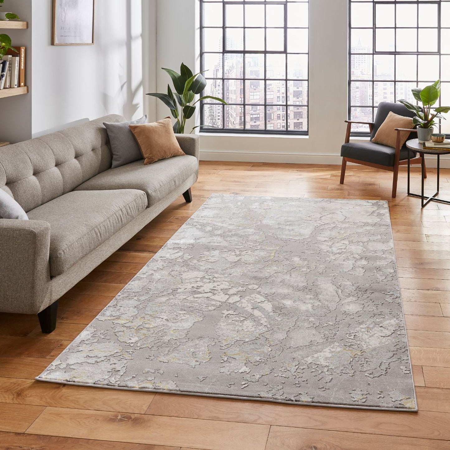 Apollo 2677 Grey and Gold Modern Abstract Rug